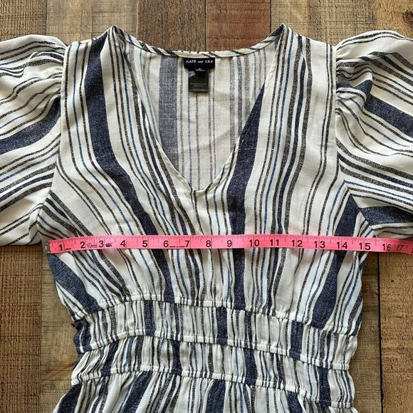Kate & Lily Womens Striped Tiered Maxi Dress W/ Puff Sleeves Size 6 - Picture 3 of 8